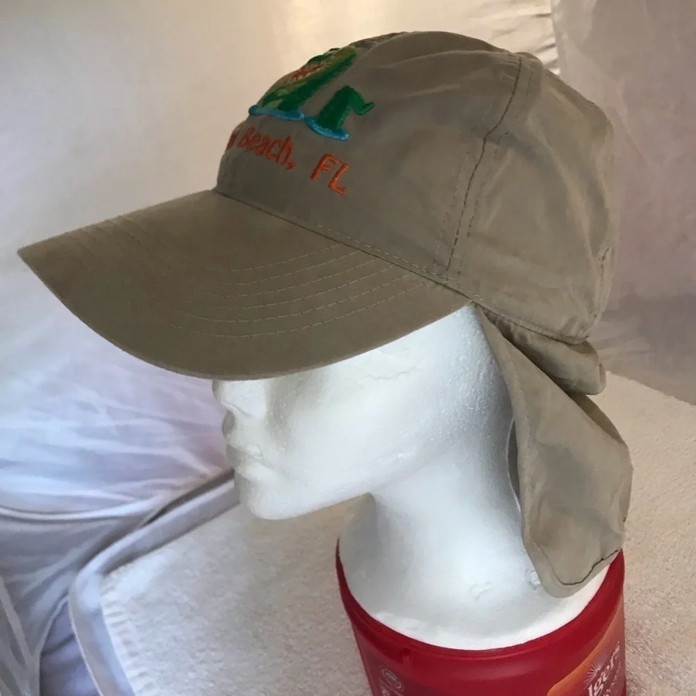 OK Embroidery Miami Beach Adjustable XS-S Alligator Art Neck Flap Beach Cap
